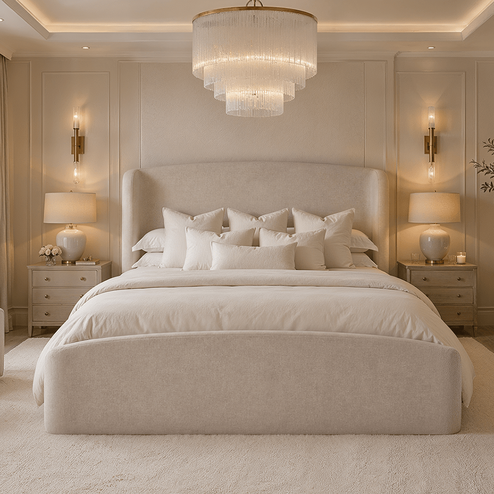Reya Cashmere Textured Winged Ottoman Bed Beds and Headboards 