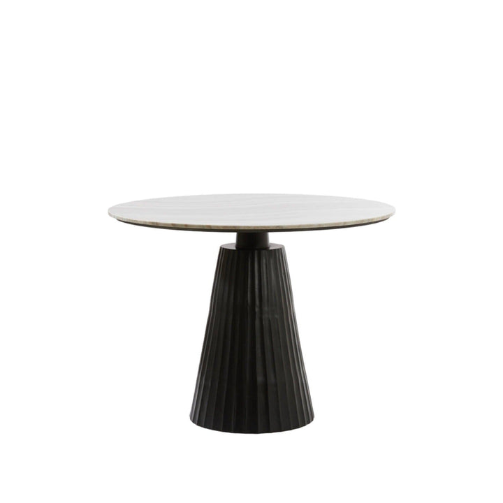 Rezina Matt Black Ribbed Round Dining Table with Taupe Marble Top Furniture 