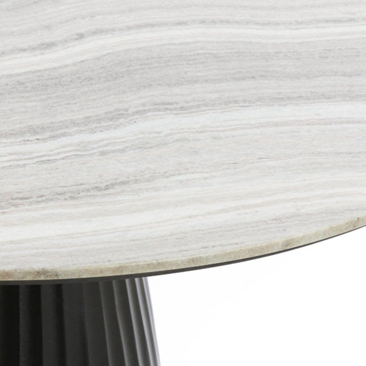 Rezina Matt Black Ribbed Round Dining Table with Taupe Marble Top Furniture 
