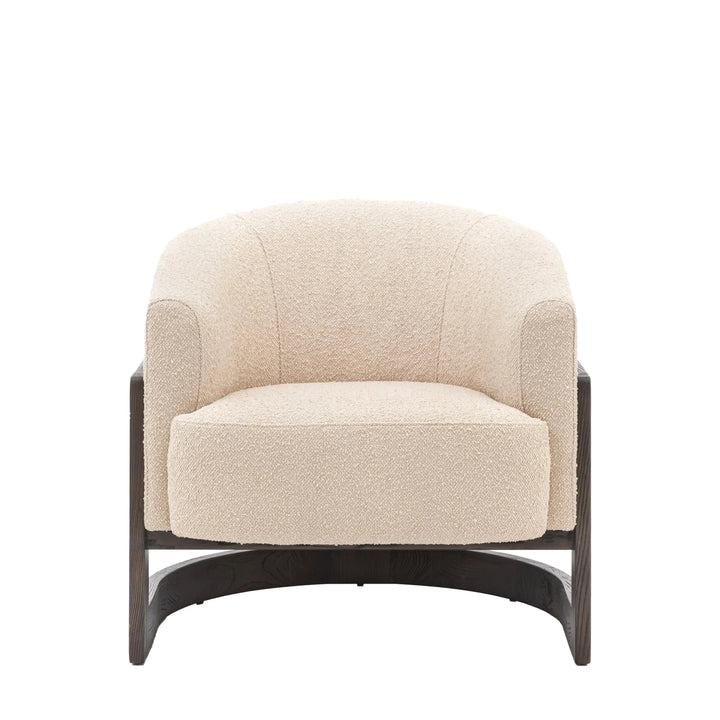 Richmond Neutral Boucle Curved Chair with Walnut Detailing Furniture 