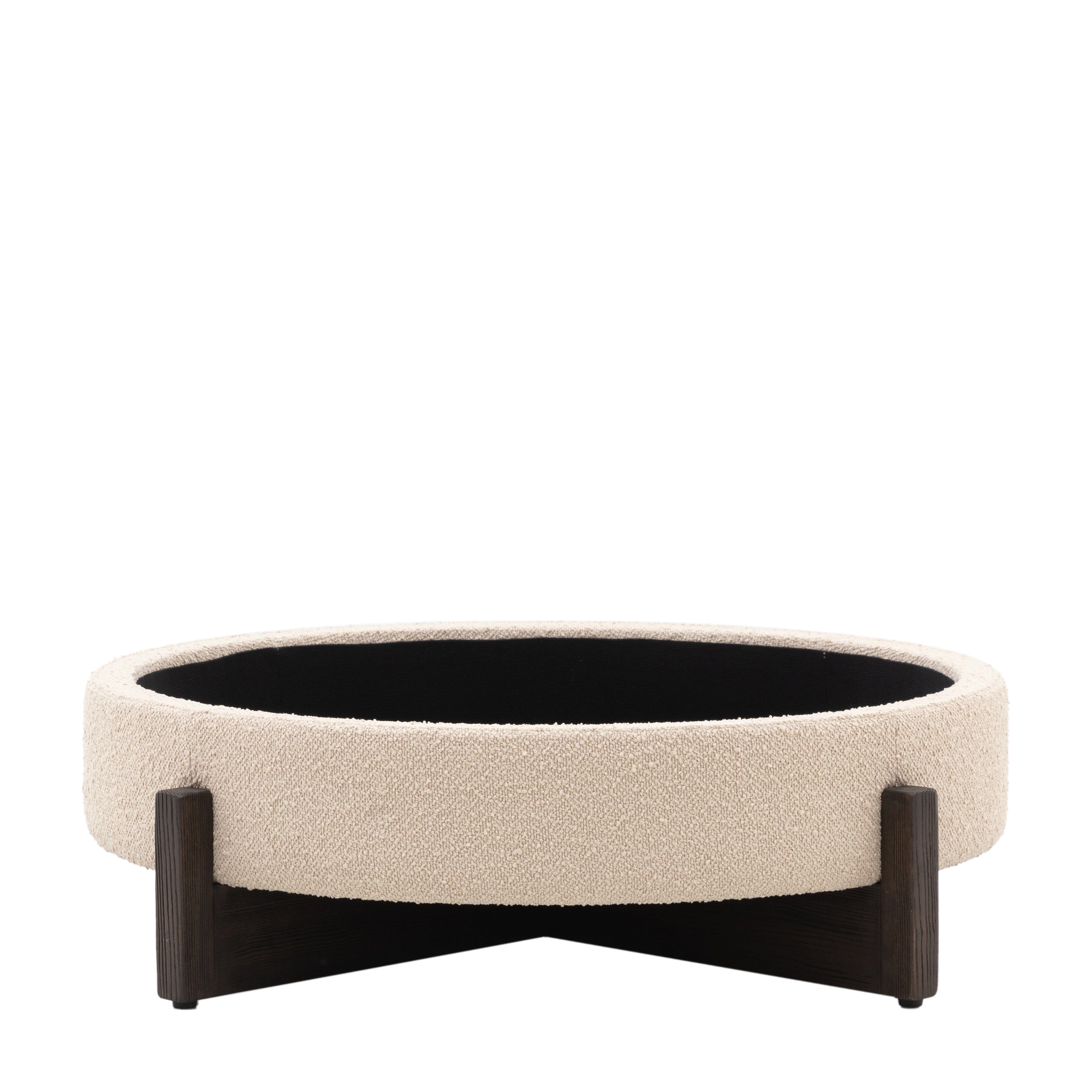 Richmond Neutral Boucle Round Storage Footstool with Walnut Detailing Furniture 
