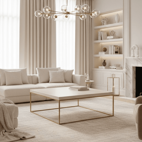 Robyn Beige Granite & Gold Square Coffee Table Furniture 