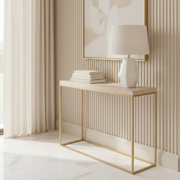 Robyn Beige Granite & Gold Square Console Table Furniture 