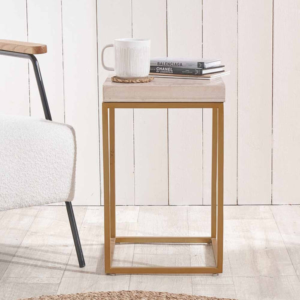 Robyn Beige Granite & Gold Square Side Table Furniture 