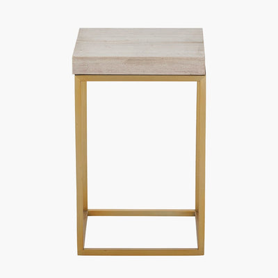 Robyn Beige Granite & Gold Square Side Table Furniture 