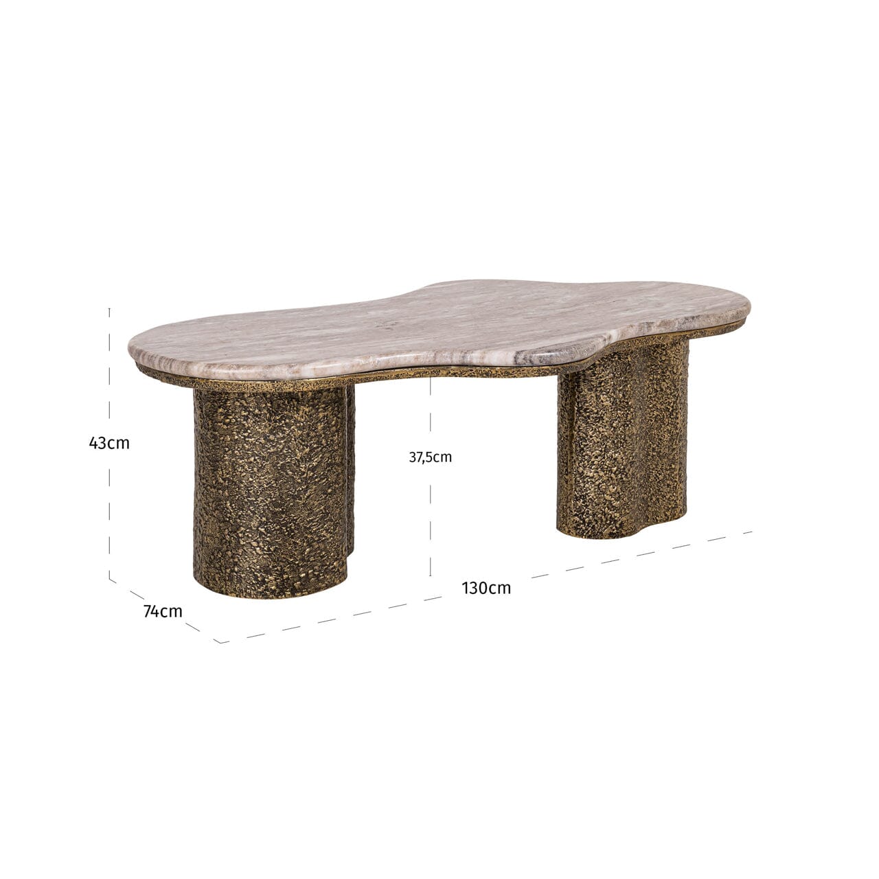 Rolter Neutral Marble Coffee Table with Brushed Brass Base Furniture 