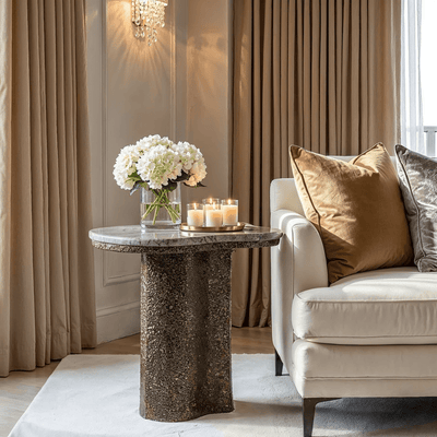 Rolter Neutral Marble Side Table with Brushed Brass Base Furniture 