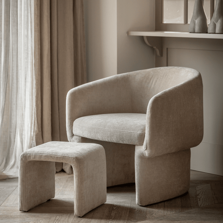 Rome Cream Textured Curved Accent Chair with Footstool Furniture 