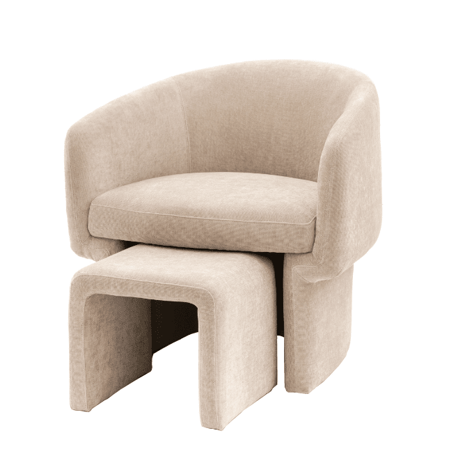 Rome Cream Textured Curved Accent Chair with Footstool – Rowen Homes