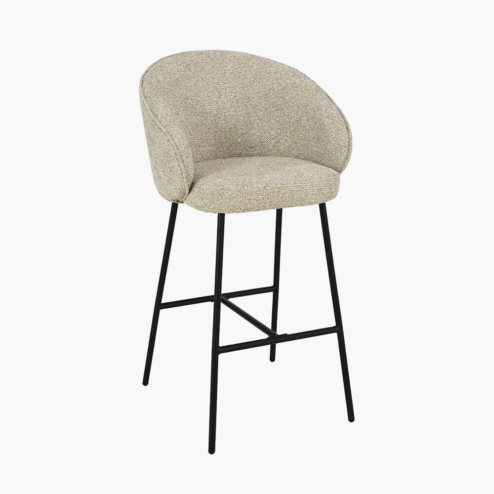Romy Mocha Textured Chenille Bar Stool with Black Legs Furniture 
