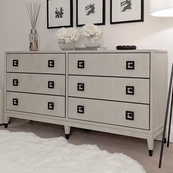 Rosa White Wash Oak Veneer 6 Drawer Chest Furniture 