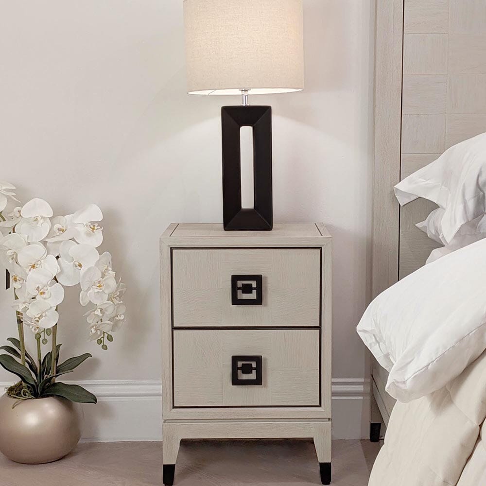 Rosa White Wash Oak Veneer 2 Drawer Bedside Table Rowen Homes