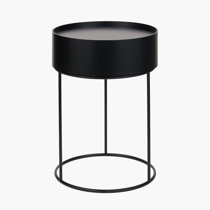 Rosolini Black Wood Veneer & Metal Storage Side Table Furniture 