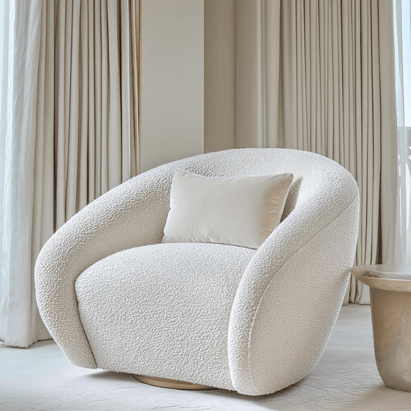 Rozina Cream Boucle Swivel Accent Chair Furniture 