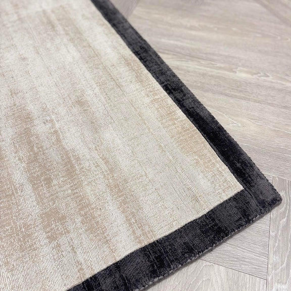 Ryley Cream Viscose Rug with Black Border Rowen Homes
