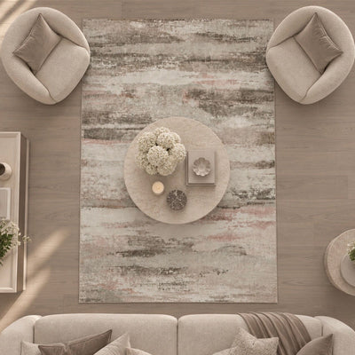 Ryston Washable Beige Abstract Rug Textiles 