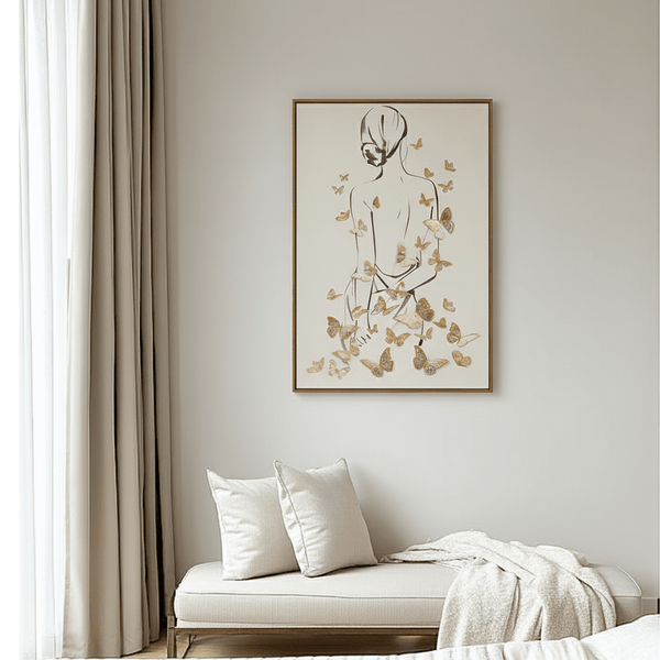 Sabria Gold Butterfly with Female Pose Framed Wall Art- 40x60cm Accessories 
