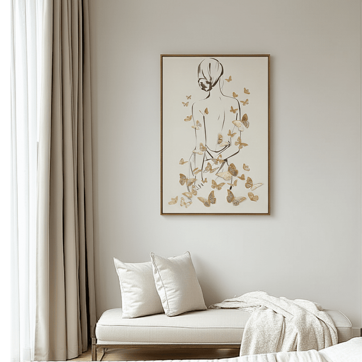 Sabria Gold Butterfly with Female Pose Framed Wall Art- 40x60cm Accessories 