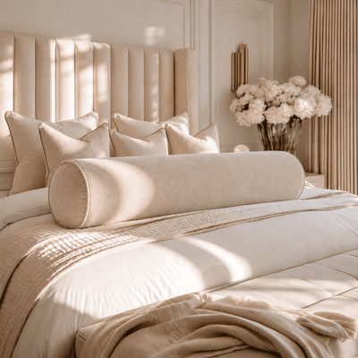 Samaria Large Cream Velvet Rounded Bolster Cushion Textiles 