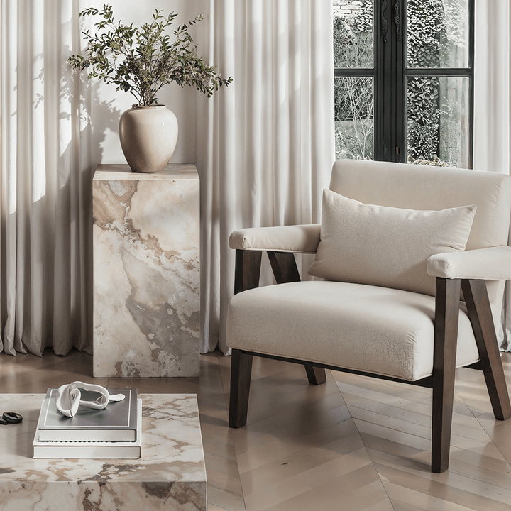 Samoa Taupe & White Marble Pedestal Table Furniture 