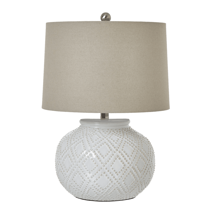 Sanderson Ceramic Beaded Rounded Table Lamp with Linen Shade Lighting 