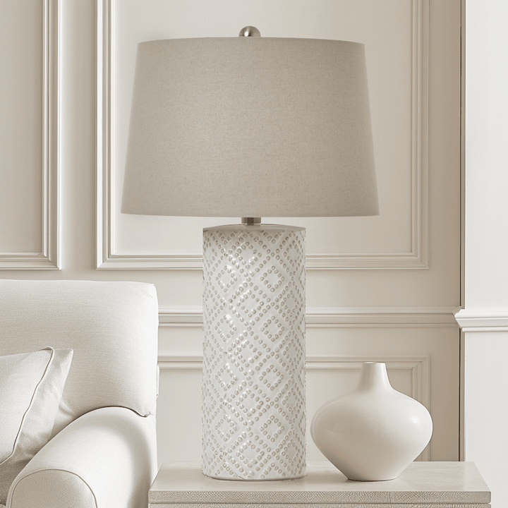 Sanderson Ceramic Beaded Tall Table Lamp with Linen Shade Lighting 