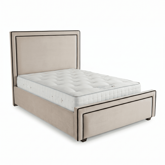 Sandro Vanilla Velvet Luxury Bed with Black Accent Border Beds and Headboards 