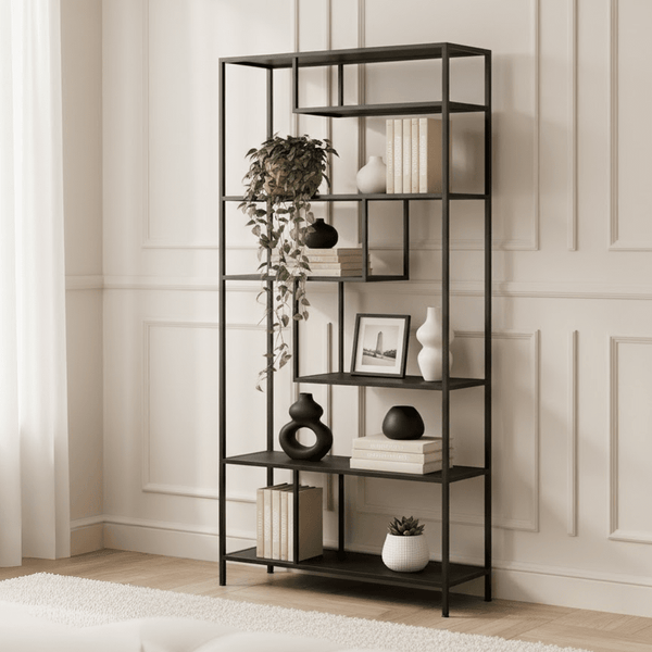 Sannia Antique Black Tall Shelving Unit Furniture 