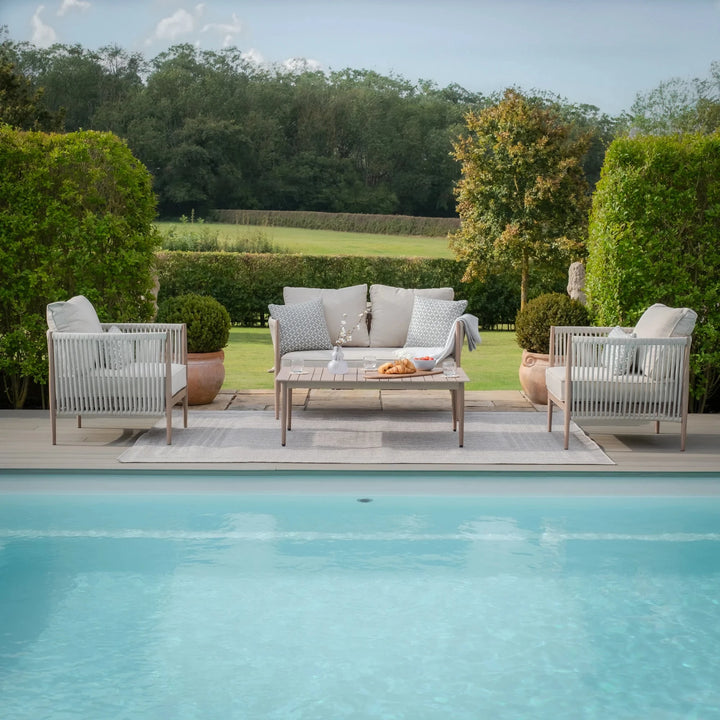 Santorini Outdoor Cream & Taupe Rope Weave 2 Seater Sofa Set Outdoor 