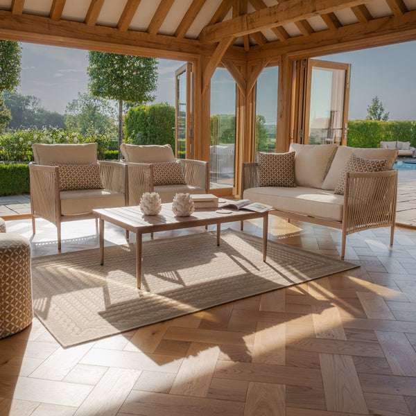 Santorini Outdoor Cream & Taupe Rope Weave 2 Seater Sofa Set Outdoor 