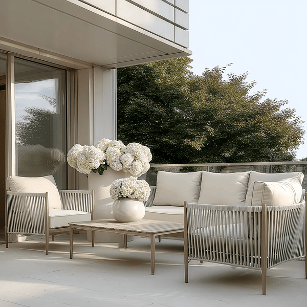 Santorini Outdoor Cream & Taupe Rope Weave 3 Seater Sofa Set Outdoor 