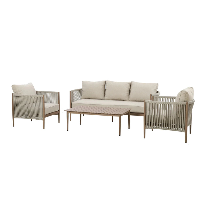Santorini Outdoor Cream & Taupe Rope Weave 3 Seater Sofa Set Outdoor 
