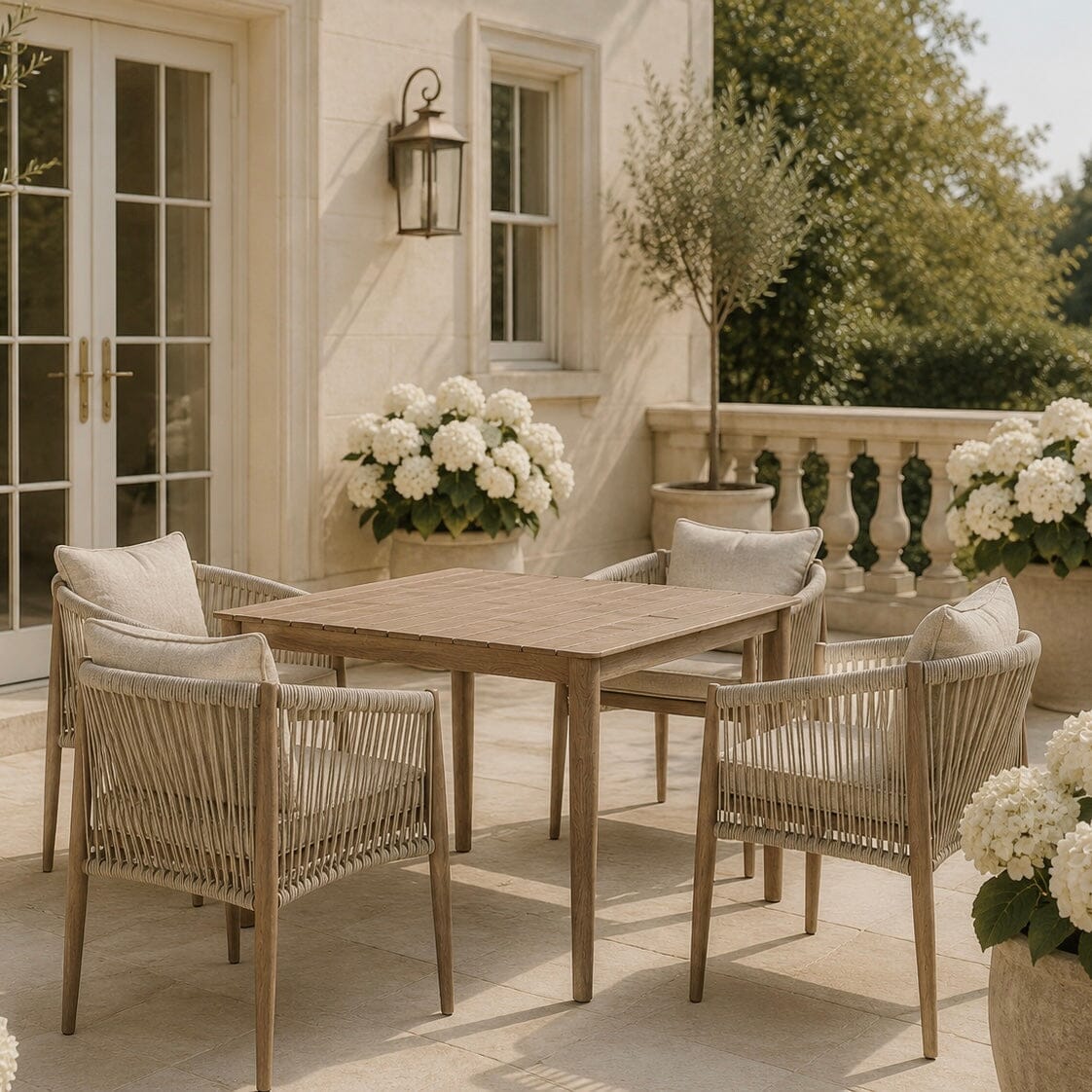 Santorini Outdoor Cream & Taupe Rope Weave 4 Seater Dining Set Outdoor 