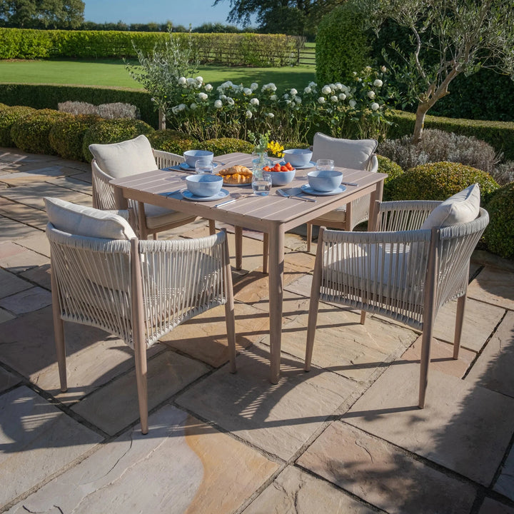 Santorini Outdoor Cream & Taupe Rope Weave 4 Seater Dining Set Outdoor 