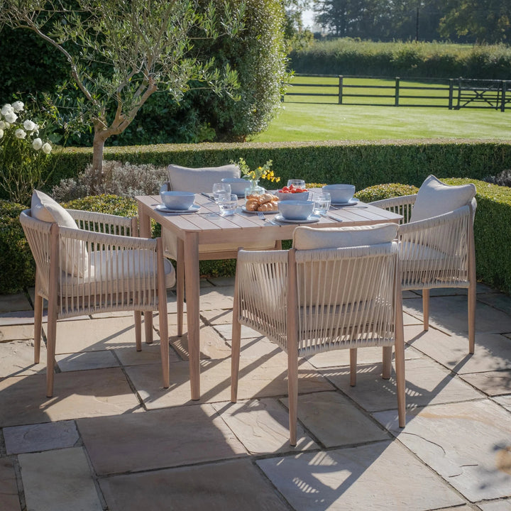 Santorini Outdoor Cream & Taupe Rope Weave 4 Seater Dining Set Outdoor 