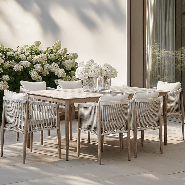 Santorini Outdoor Cream & Taupe Rope Weave 6 Seater Dining Set Outdoor 