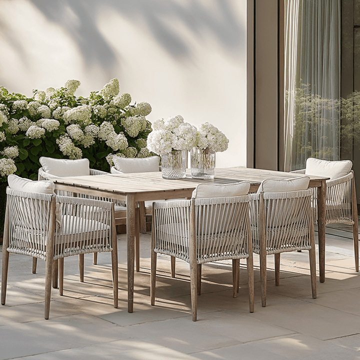 Santorini Outdoor Cream & Taupe Rope Weave 6 Seater Dining Set Outdoor 
