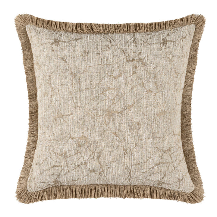 Saphira Cream Marble Effect Cushion with Fringe Detail - 43x43cm Accessories 