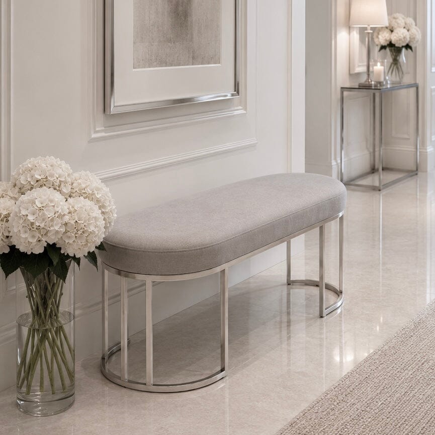 Sapphira Grey & Silver Curved Bench Furniture 