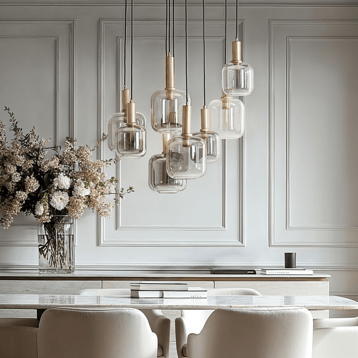 Sarille Antique Gold & Smoked Glass 9 Pendant Ceiling Light Lighting 