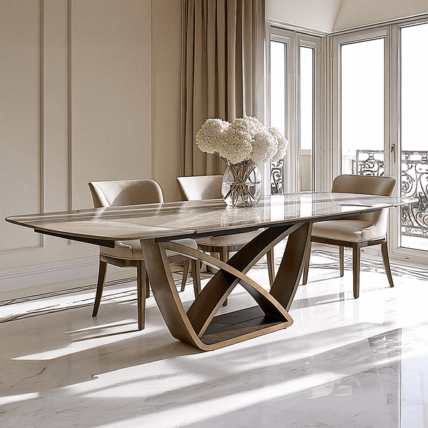 Sarzana Bronze Extending Rectangular Dining Table with Stone Top Furniture 