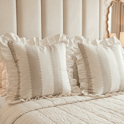 Sasha Oatmeal Striped Frilled Edge Cushion Cover - 45x45cm Textiles 