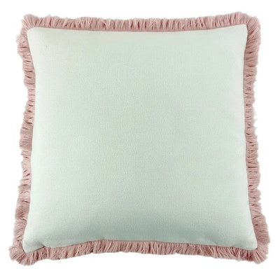 Scarlett Off White Textured Cushion with Pink Fringing Detail - 56x56cm Textiles 