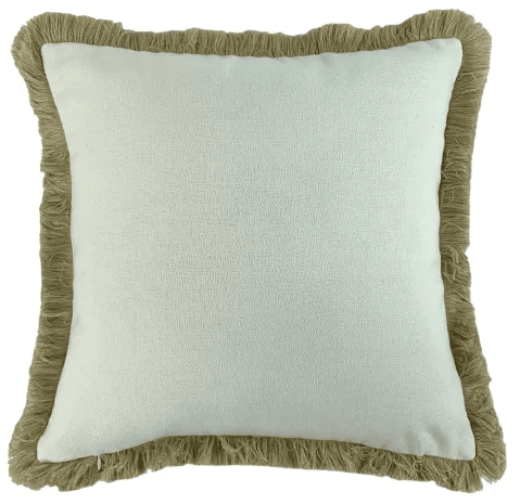 Scarlett Off White Textured Cushion with Taupe Fringing Detail - 56x56cm Textiles 