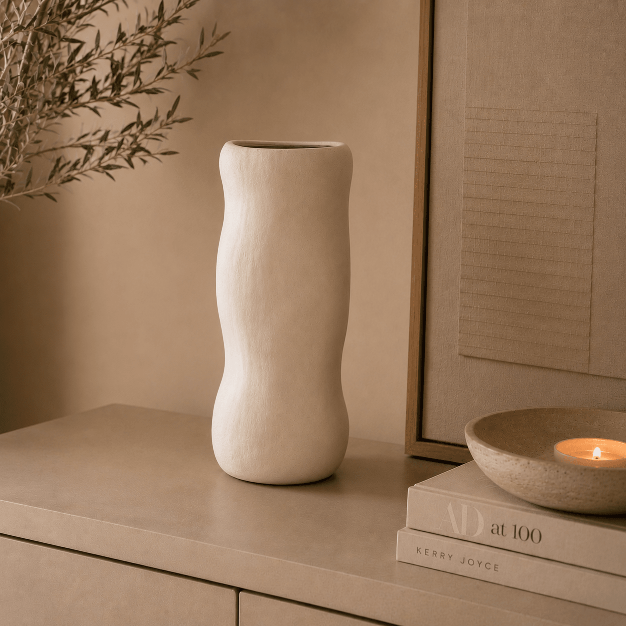 Sculpto Large Cream Ceramic Vase Accessories 