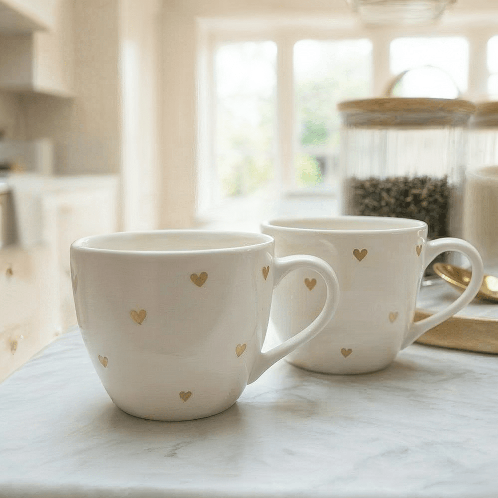 Seraphina Large White & Gold Heart Print Mug Accessories 