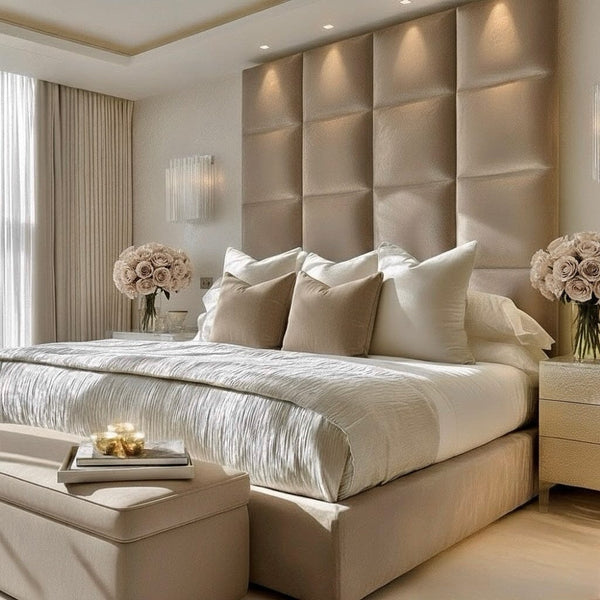 Serene Mink Velvet Luxury Cubed Upholstered Headboard 