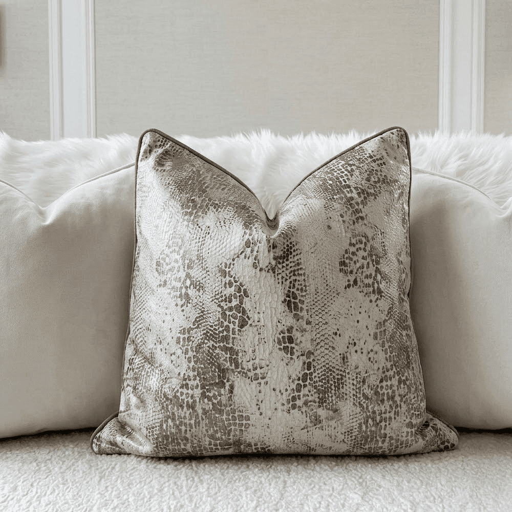 Serpentine Grey Snake Print Feather Filled Cushion - 50x50cm Textiles 