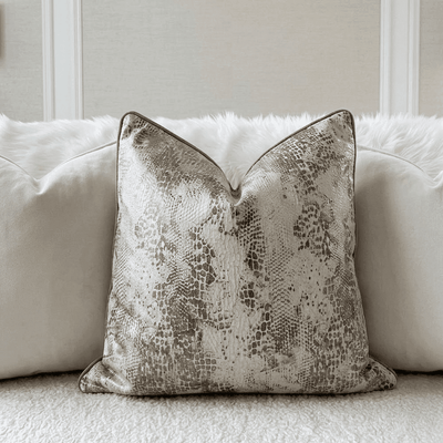 Serpentine Grey Snake Print Feather Filled Cushion - 50x50cm Textiles 