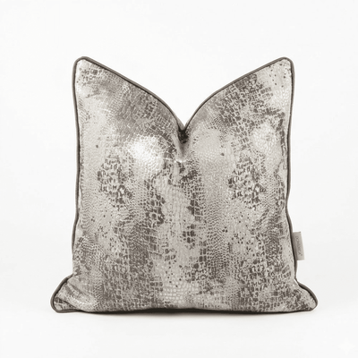 Serpentine Grey Snake Print Feather Filled Cushion - 50x50cm Textiles 
